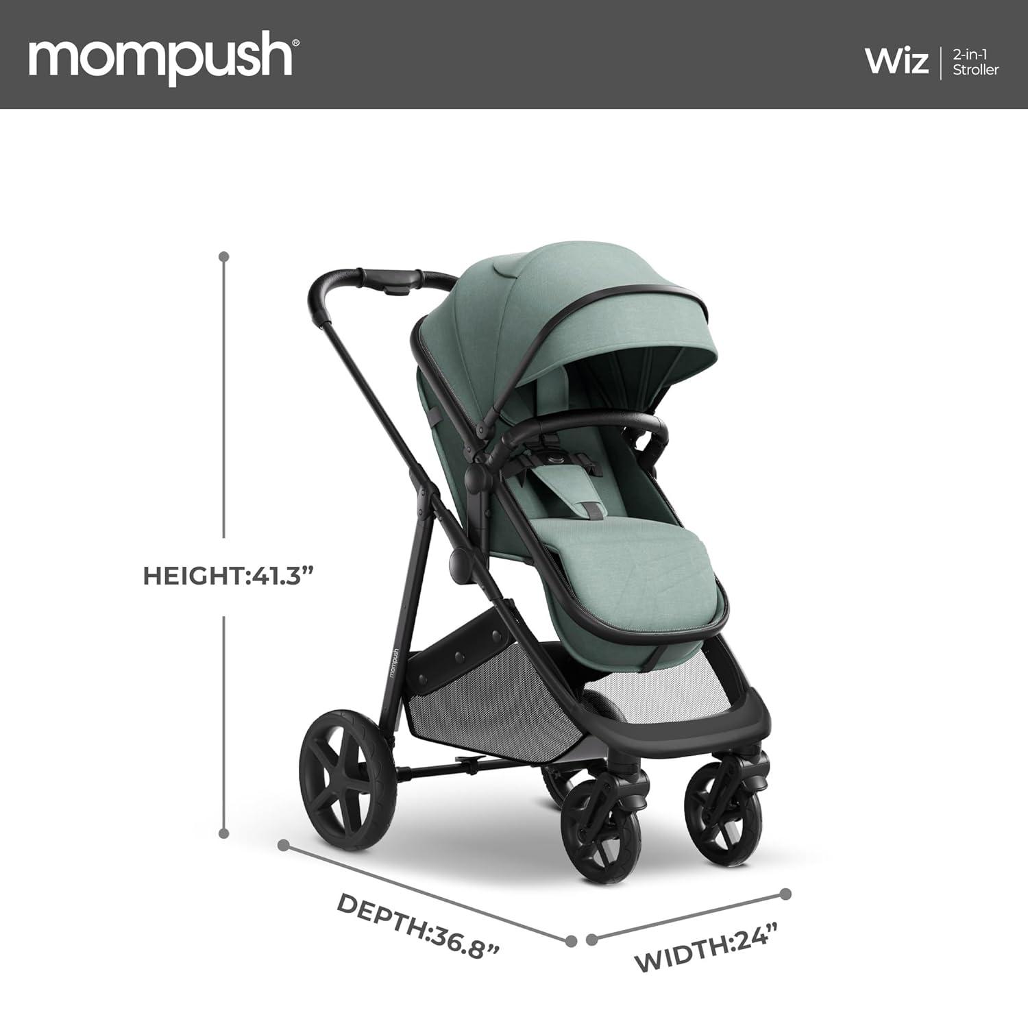 imageMompush Wiz 2 in 1 Baby Stroller with Bassinet Mode Convertible Infant Stroller for Newborn and Toddler with Reversible Seat and Large UPF 50 CanopySage