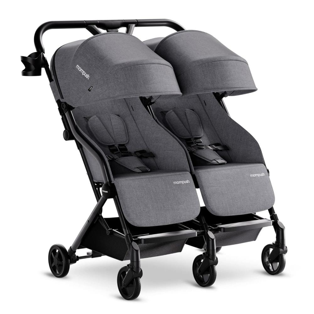 imageMompush Lithe Double Stroller Lightweight Side by Side Stroller for Newborn and Toddler Easy Fold Spacious Seats with Recline UPF50 CanopyGrey