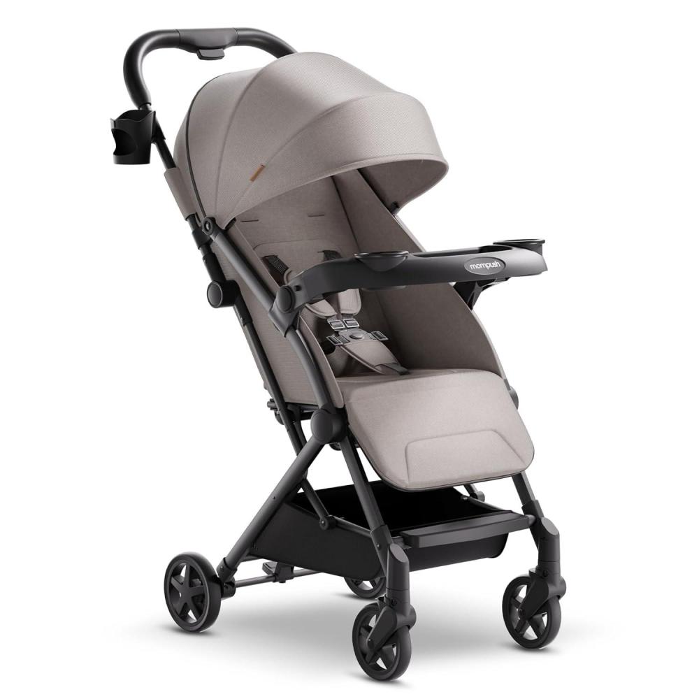 imageMompush Lithe V2 Lightweight Travel Stroller Compact Foldable Baby Stroller with Travel Bag OneHand Fold Stroller Snack Tray Mechanical Recline Seat AirplaneReady UPF 50 Canopy ampamp Rain CoverKhaki