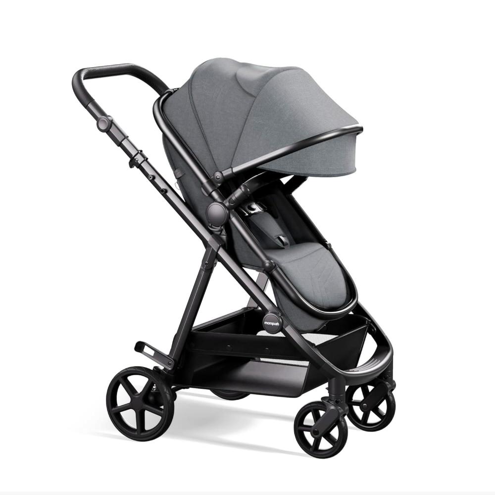 imageMompush Wiz 2 in 1 Baby Stroller with Bassinet Mode Convertible Infant Stroller for Newborn and Toddler with Reversible Seat and Large UPF 50 CanopyGrey