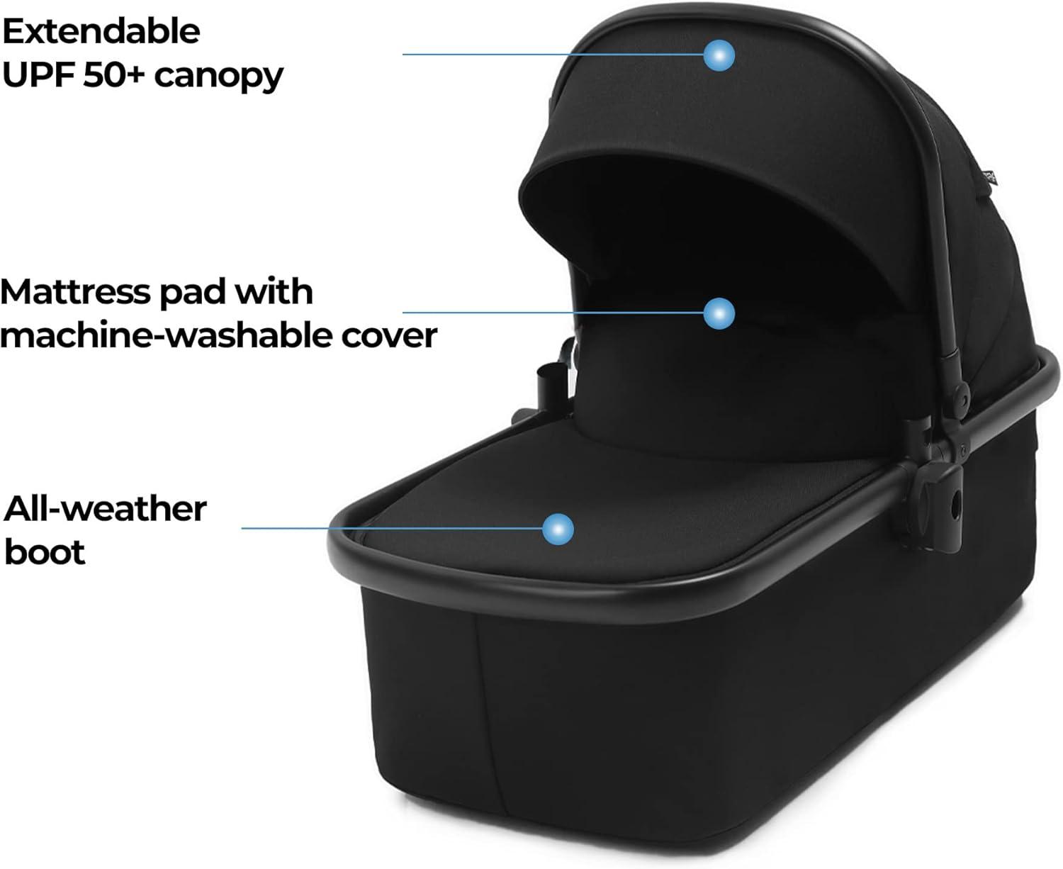 imagemompush Ultimate2 Bassinet Newborn Stroller Accessory Optimal Comfort ampamp Extended Sunhood from Birth to 6 MonthsBlack