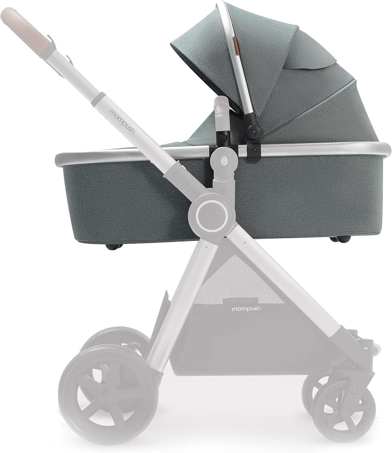 imagemompush Ultimate2 Bassinet Newborn Stroller Accessory Optimal Comfort ampamp Extended Sunhood from Birth to 6 MonthsSilver Grey